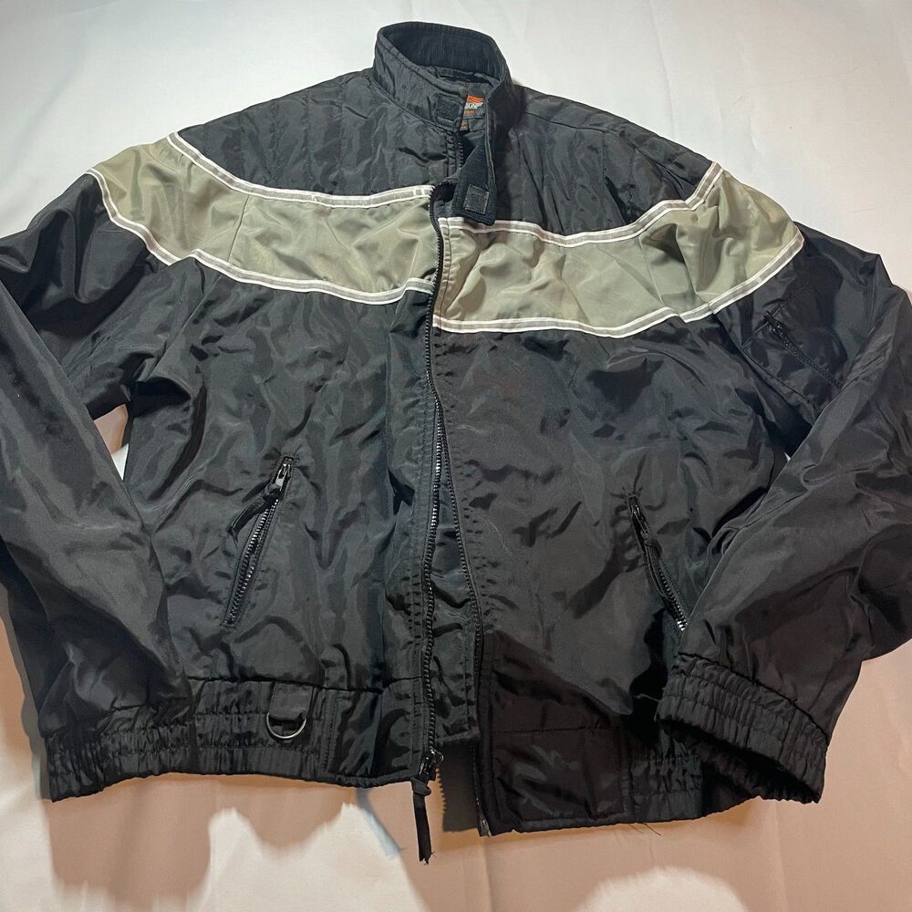 Vintage Biker Design Collection‎ Jacket Size XL Black Green Nylon Windbreaker